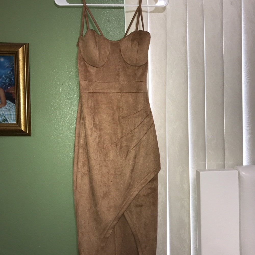 Tan suede body con dress